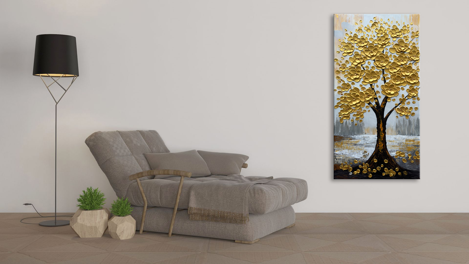 Amazon.com: zoinart 3D Modern Oil Paintings, Gold Fortune Tree