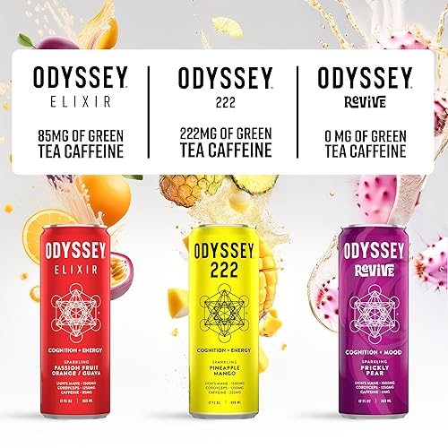 Miniatura 6 de Odyssey - Bebida energética 222, preentrenamiento, 222 mg de cafeína, bebidas energéticas limpias, L teanina, melena de león, cordyceps y té verde