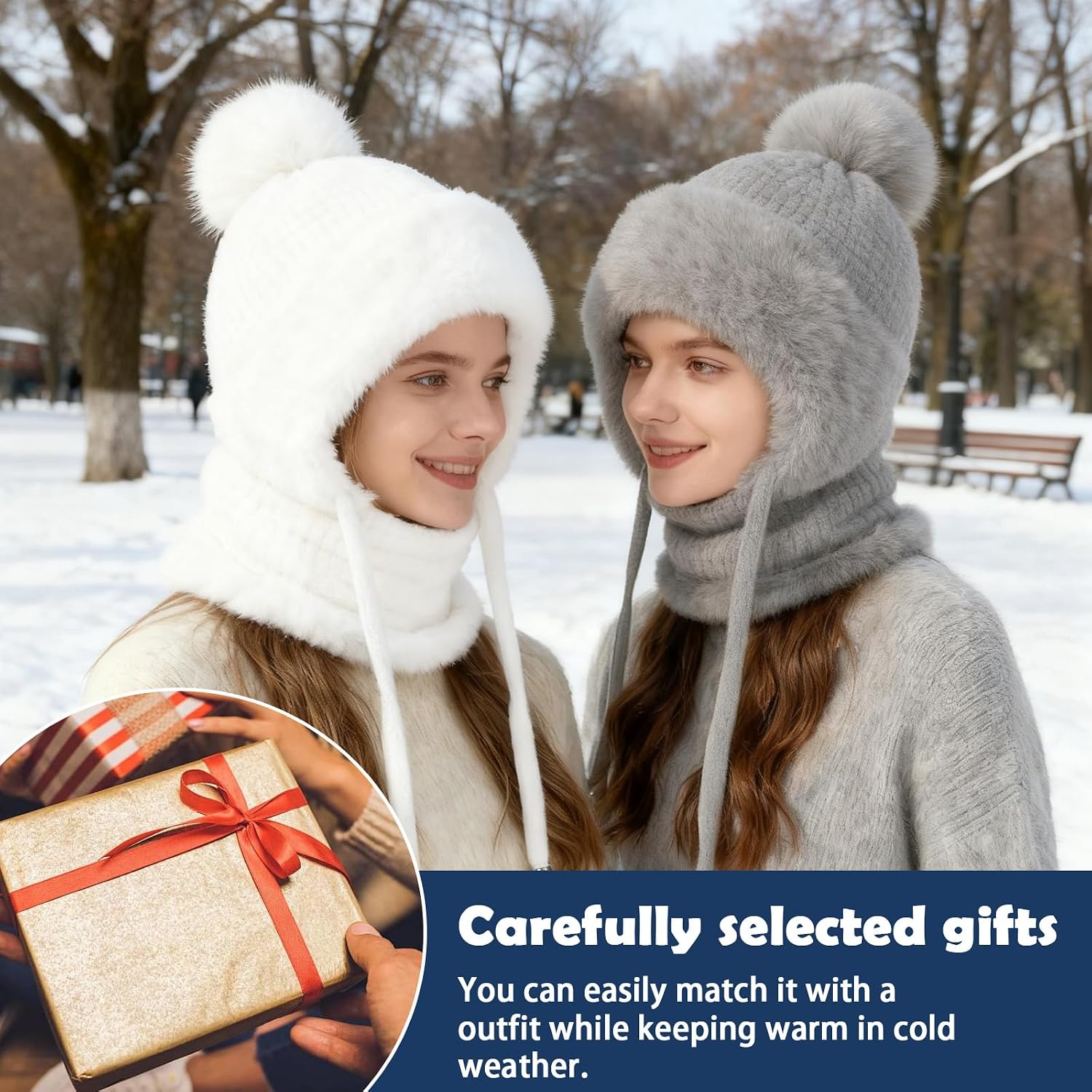3 in 1 Beanie Hat for Women, Womens Balaclava Winter, Wind-Resistant Scarf Face Mask Hooded, Cover for Outdoor Skiing Hiking