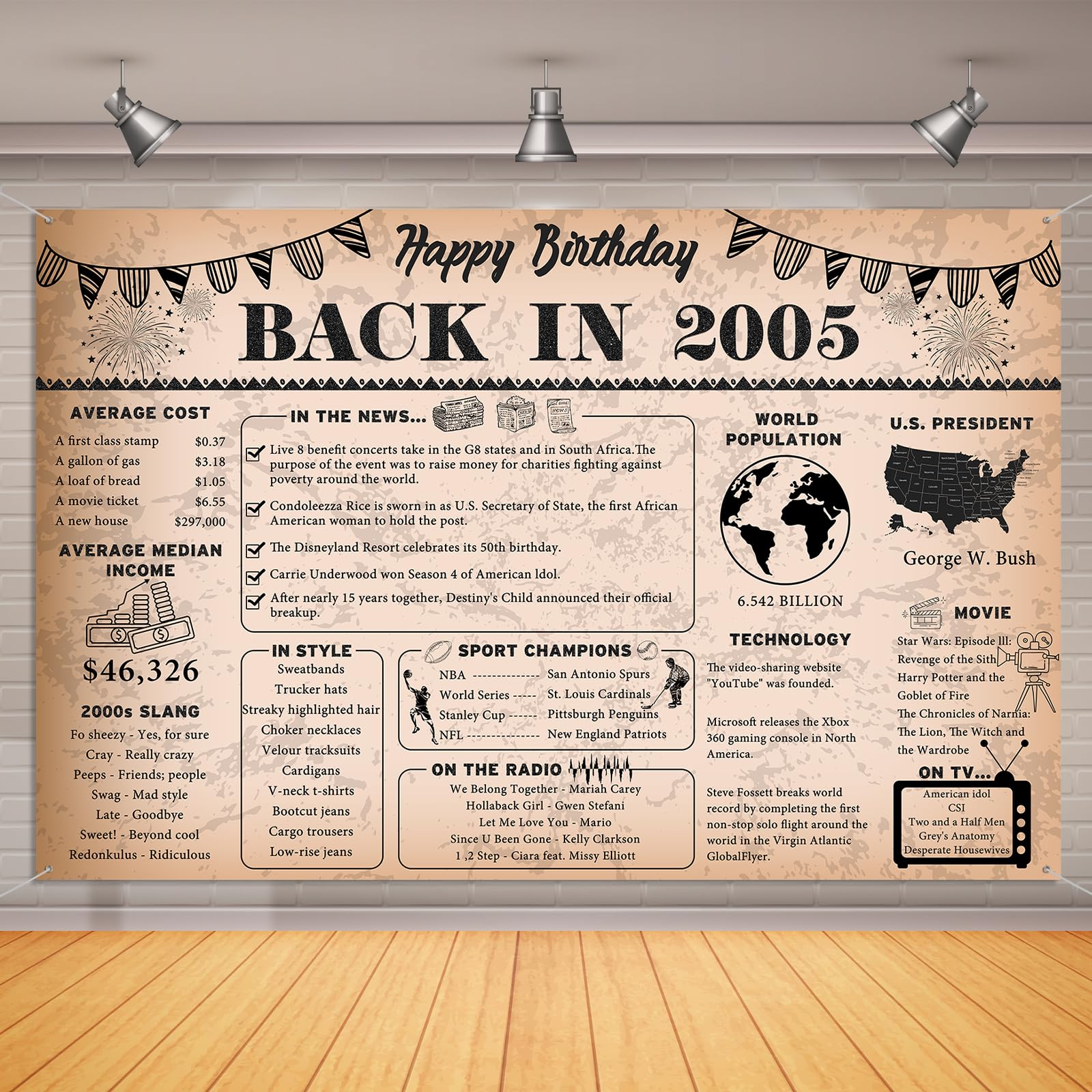 21st Birthday Decorations Vintage Back in 2005 Backdrop Banner, 6 x 4 ft Vintage 2005 Happy Birthday Photography Background Supplies