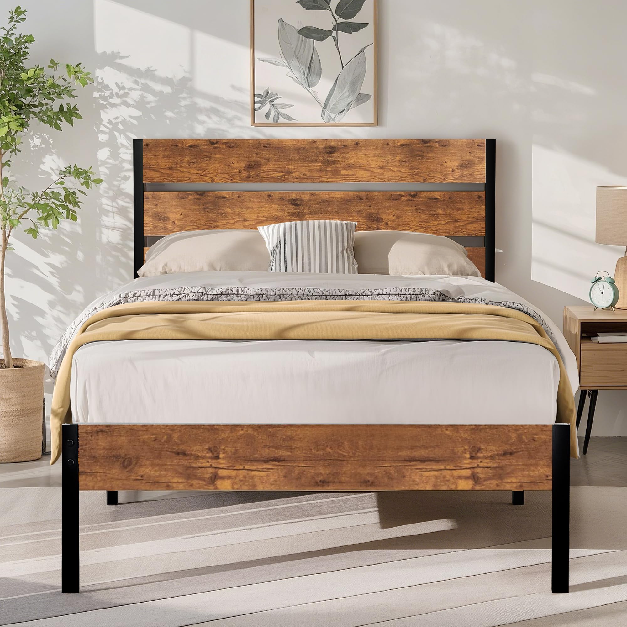 VECELO 3ft Single Bed Frame with Headboard and Footboard, 90×190cm Platform with Strong Steel Slats, No Box Spring Needed, Noise Free, Easy Assembly
