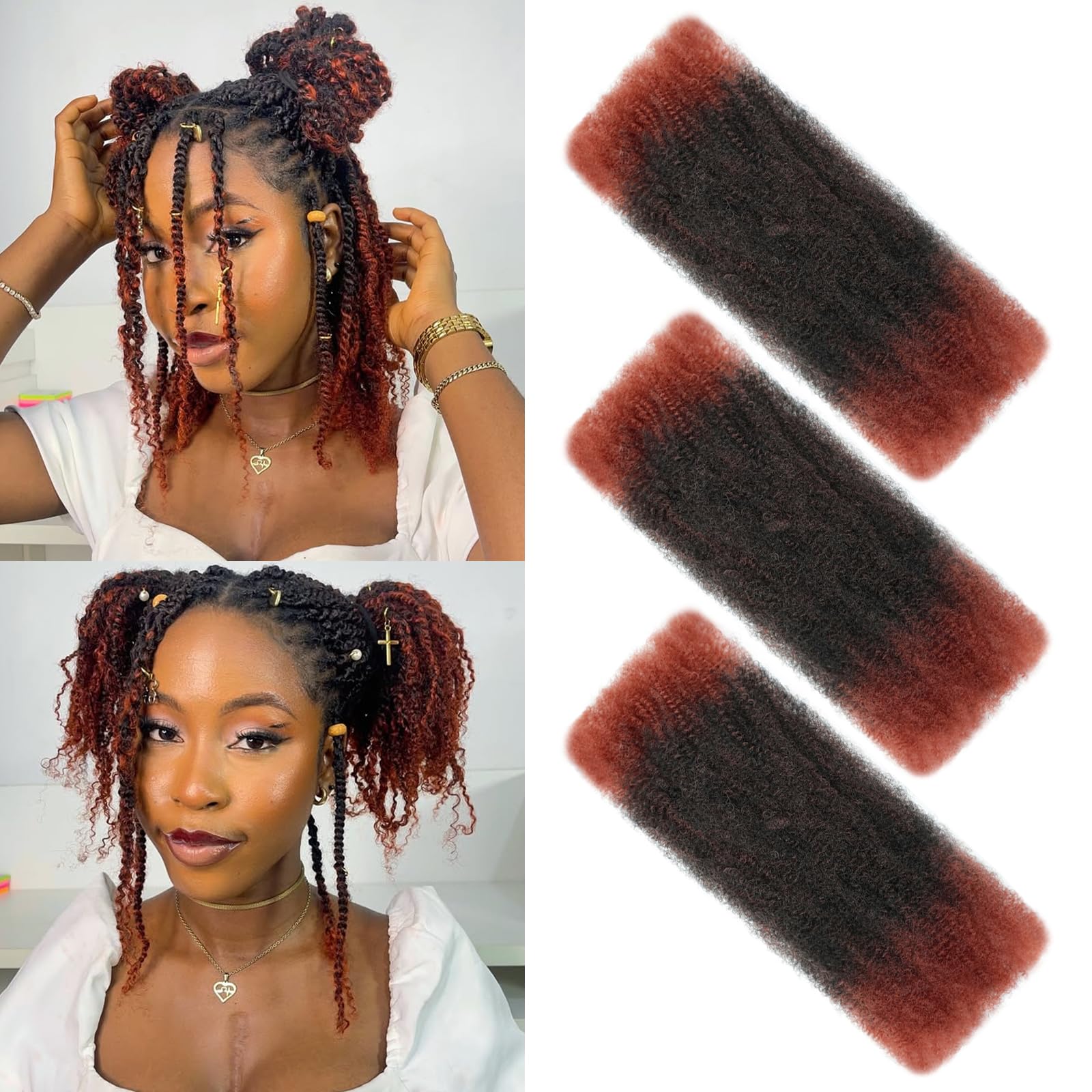 XIIMENALU Afro Kinky Curly Braiding Bulk Hair For Mini Twists Afro Kinkys Bulk Synthetic Cuban Twist Hair Soft Locs Micro Spring Twist For Dreadlocks Loc Repair (T350#