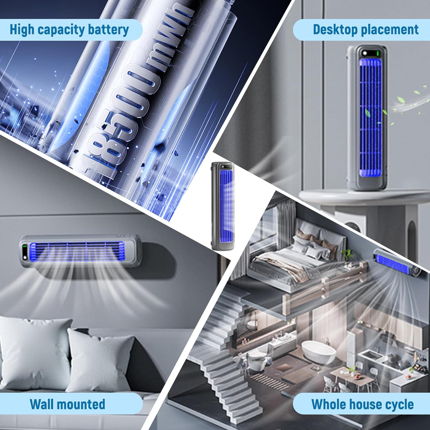 Imwing Cooling Ace, Constantwind speedtower fan, Portable Air Conditioner, 3-Speed Quiet Tower Fan, echargeable Battery, USB Rechargeable, 20dB Ultra-Silent, for Bedroom, Car, Desk (Gray)