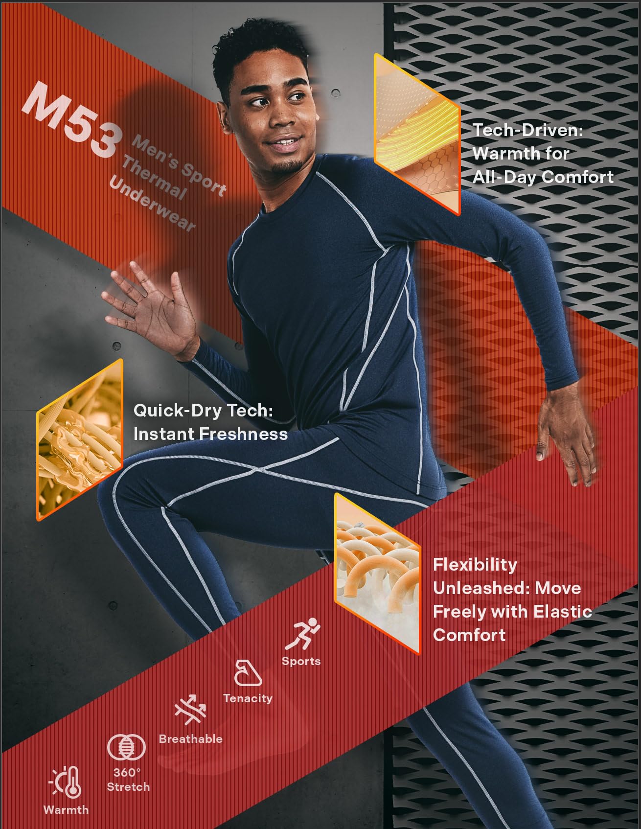 LAPASA Ensemble de sous-Vêtements Thermiques Homme Haut Manches Longues et Pantalon Sports & Activités Extérieures M53