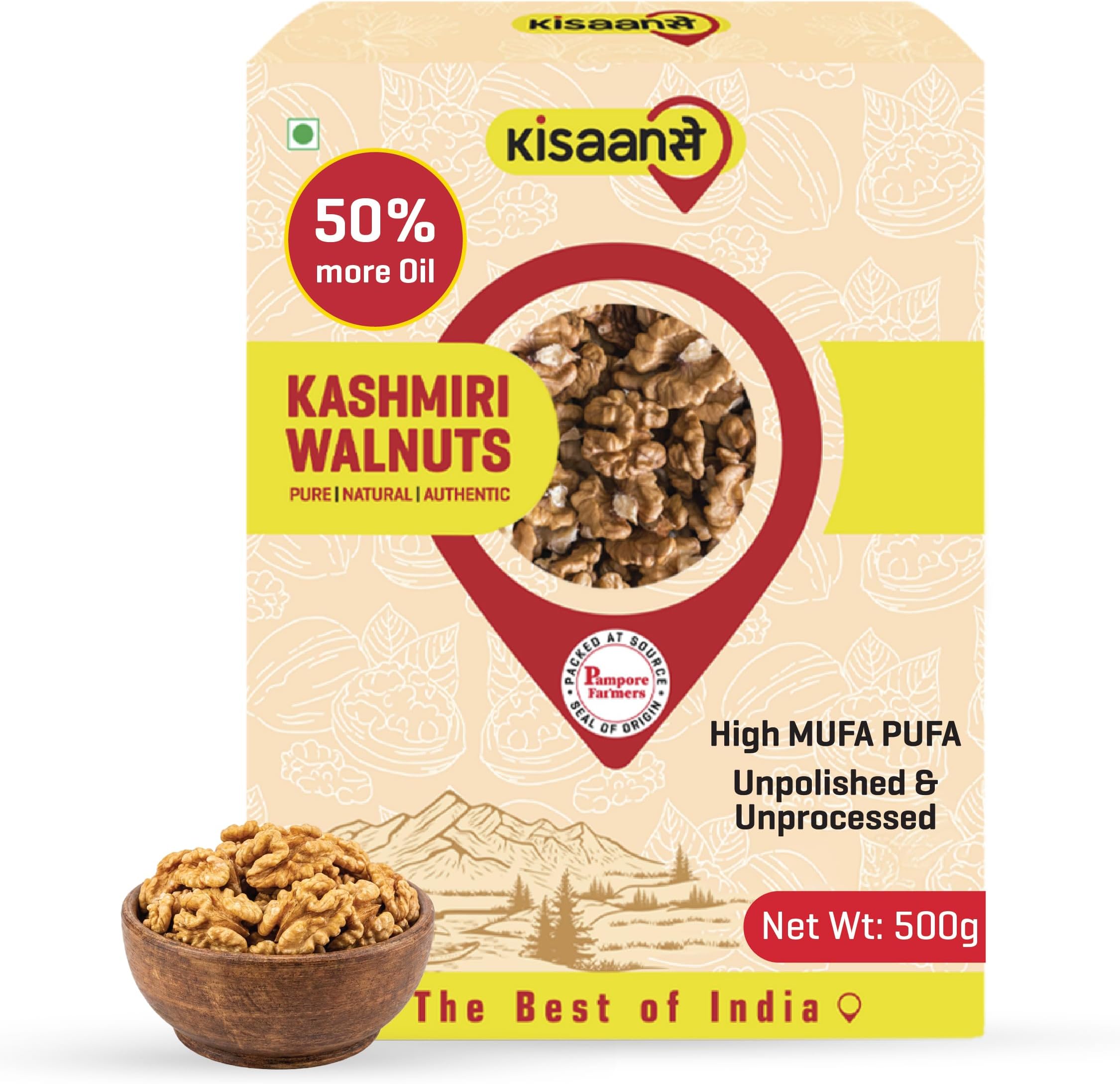 - Kashmiri Walnuts 500gms, Without Shell, Best Oil Content, Vacuum-Packed At Source, Fresh as Just Harvested, Fresh Akhrot Giri