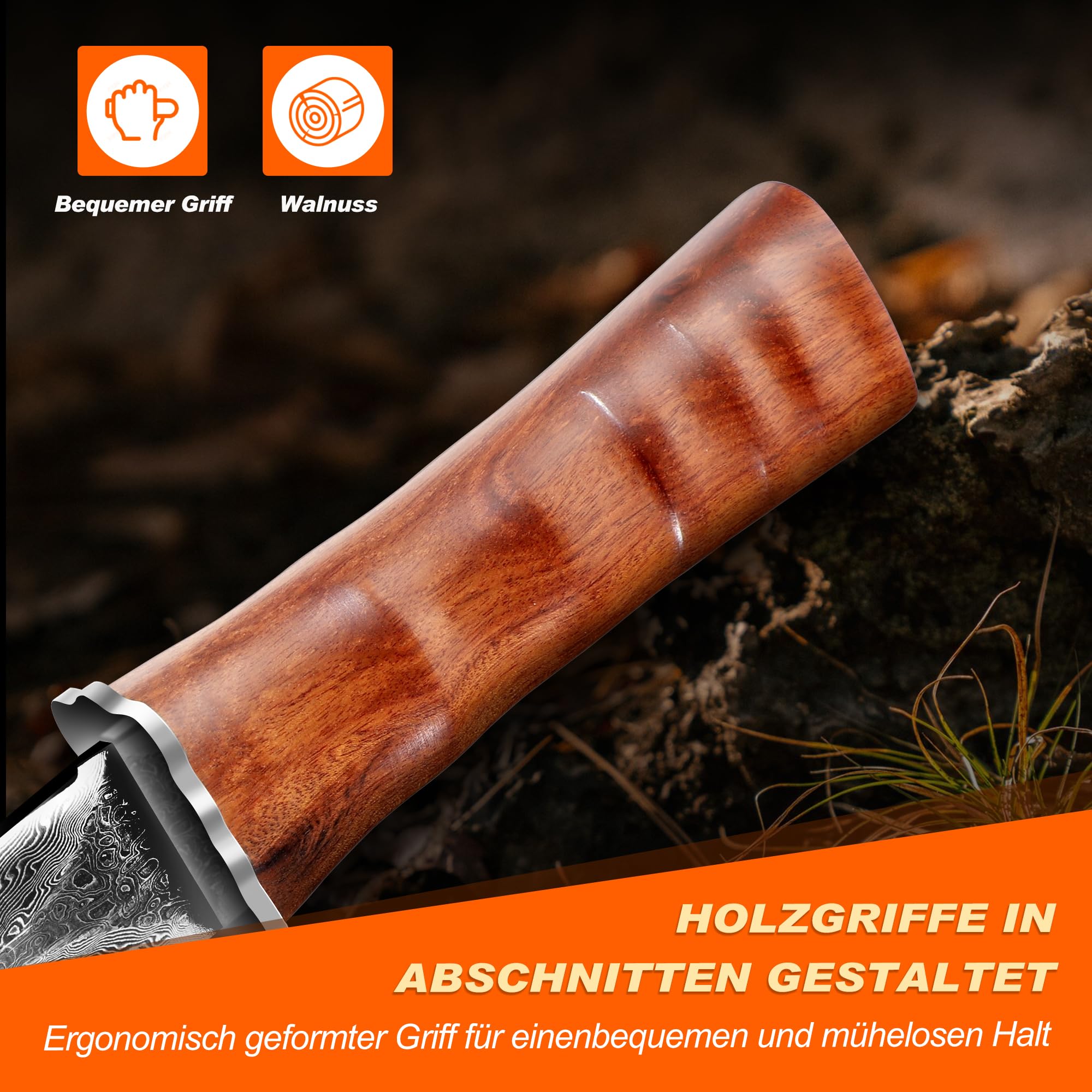TIVOLI Damaszener Jagdmesser,Damaszener Stahl Adventure Outdoor Survival Messer, Zweischneidiges Dolchmesser, Geeignet für die Jagd, Dschungel Abenteuer, Camping, Senden Exquisite Geschenk-Box