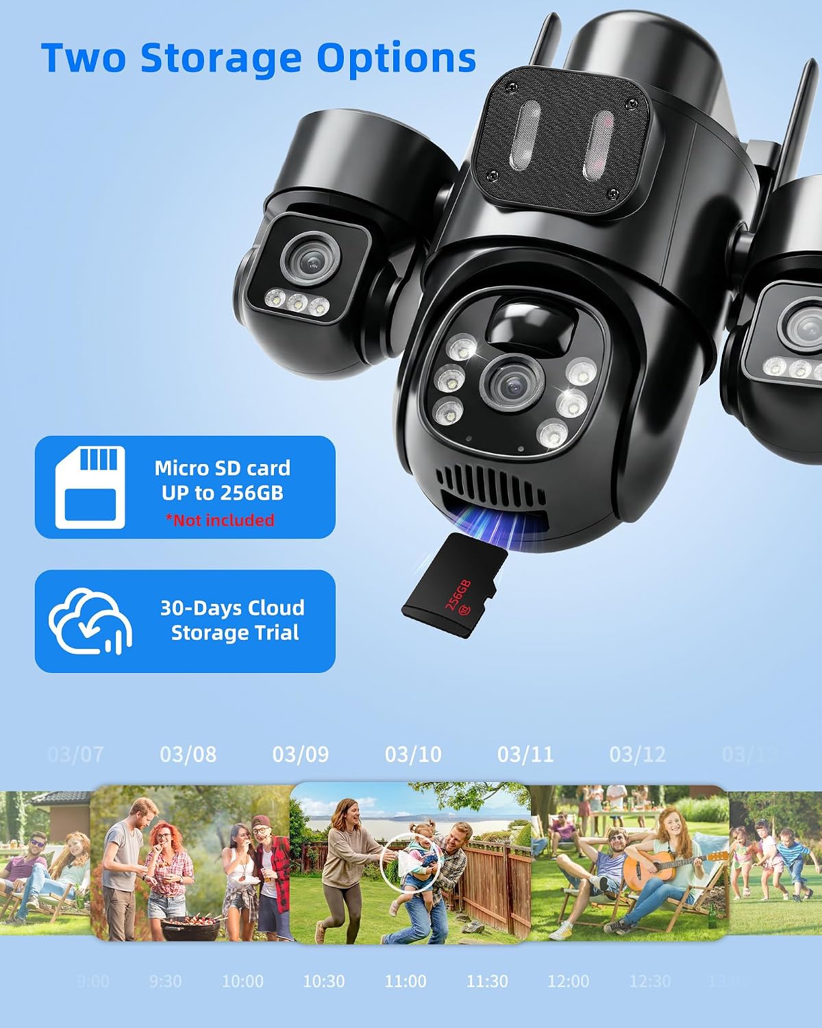 KEPEAK Solar Security Cameras Wireless Outdoor, Triple Lens Cameras for Home Security, 360°Coverage, Pan & Tilt, No Blind Spots, Color Night Vision