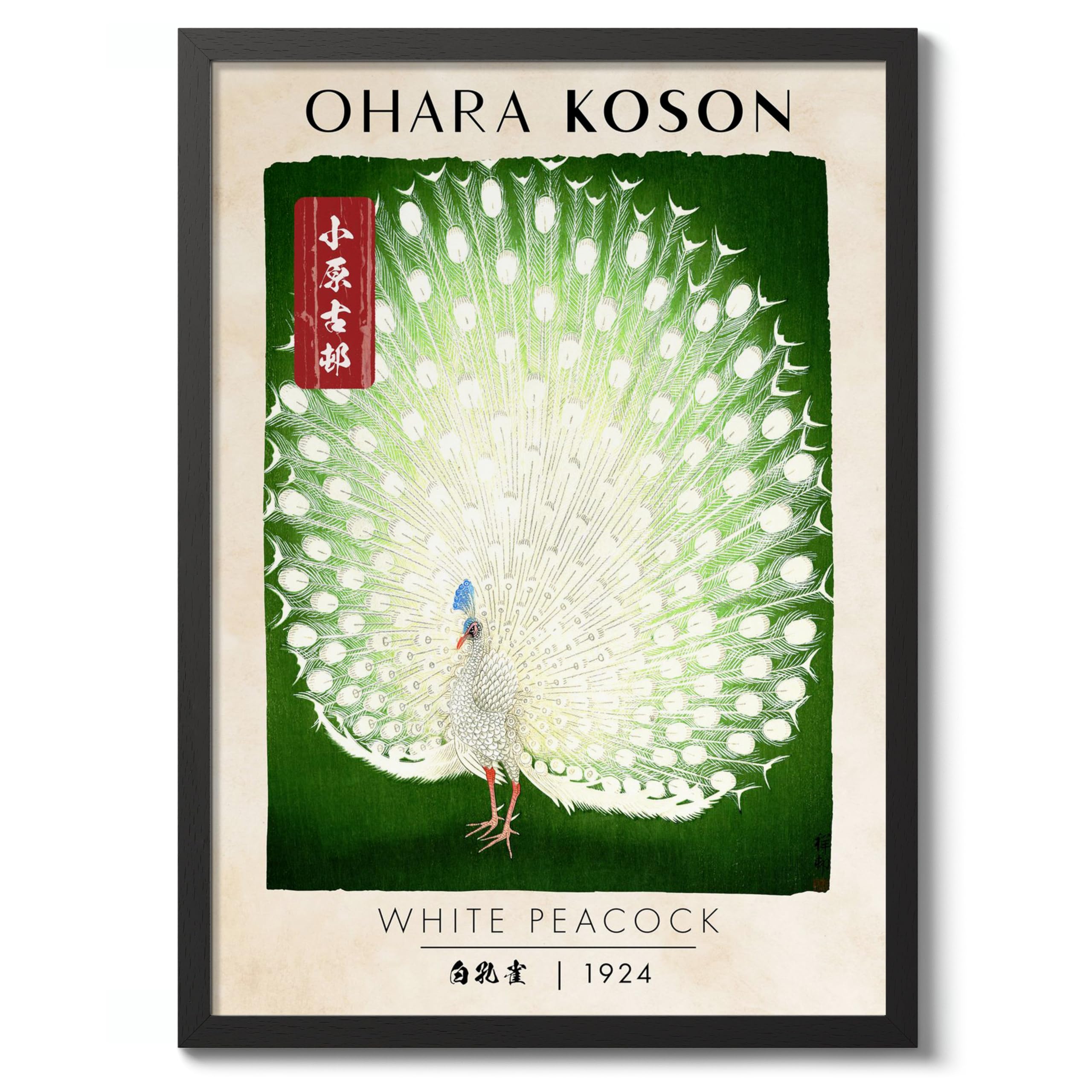White Peacock Traditional Woodblock Poster, Ukiyo-e Art Prints, Japanese Wall Art, Scenic Landscapes Home Decor, A3 (Black Frame) - 45x32.8cm โ image 1