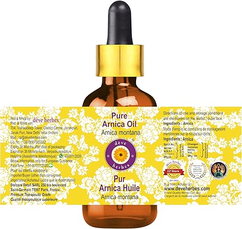 Miniatura 2 de Deve Herbes Aceite de árnica (árnica montana) con cuentagotas de vidrio, infundido, puro, no pegajoso, ligero, para el cuidado facial, hombres y