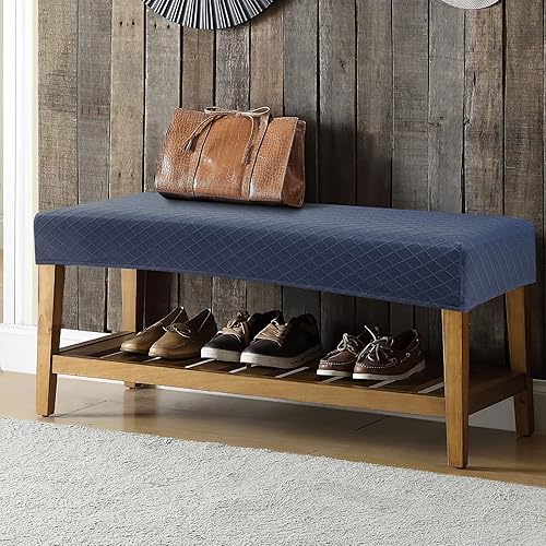 Miniatura 7 de YISUN Fundas de banco de comedor de jacquard, elástica, lavable, extraíble, funda protectora de asiento rectangular para comedores, salas de estar,