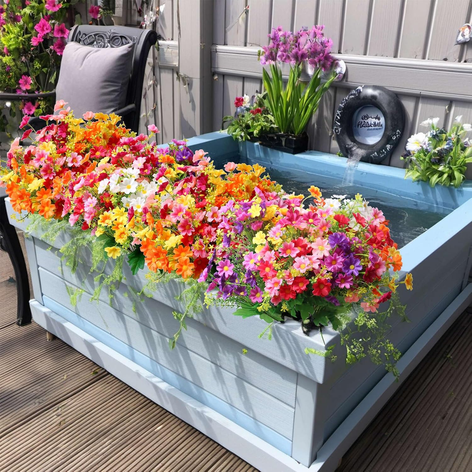 12 Bundles Artificial Daisy Silk Flowers Fake Wildflowers UV Resistant Faux Flowers Plastic Plants Greenery Floral Arrangement for Outdoor Indoor Pot Vase Graves Window Box Outside (Colored)