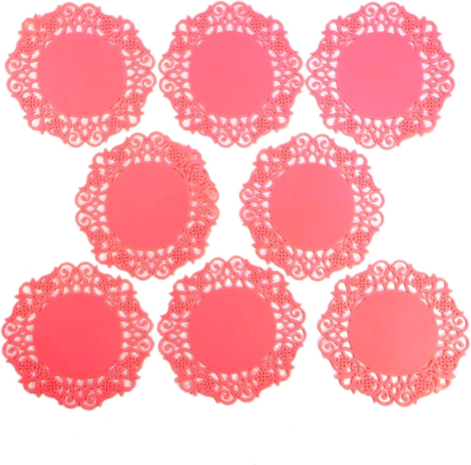 コースター シリコン ピンク 8枚セット おしゃれ レースコースター 約9cm Tw 090 断熱 敷き 耐寒 立体 セール品 ボトルマット すべり止め 耐熱