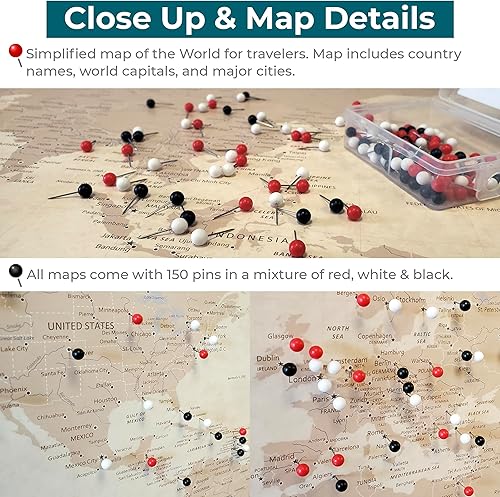 Miniatura 6 de Push Pin Travel Maps Galería Wrapped - Mundo vintage con alfileres