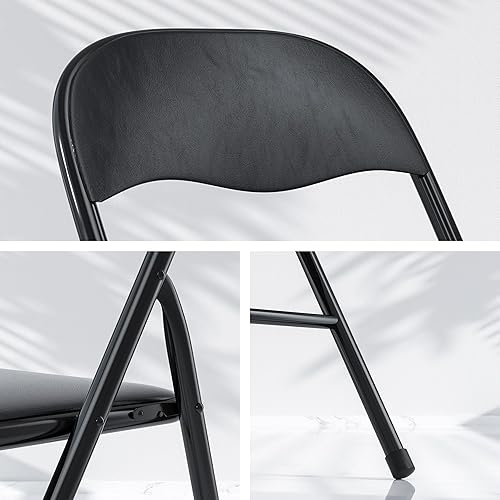 Miniatura 5 de VECELO Juego de 4 sillas plegables portátiles de metal con asientos acolchados de poliuretano suave para el hogar, oficina, fiesta, color negro