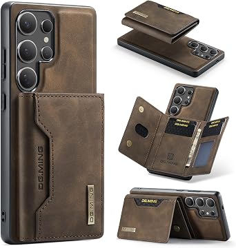 M2 2 in 1 Detachable Leather Phone Cases for Samsung Galaxy S25 Ultra 5G Case Wallet with Card Holder Men 6.8 Coffee