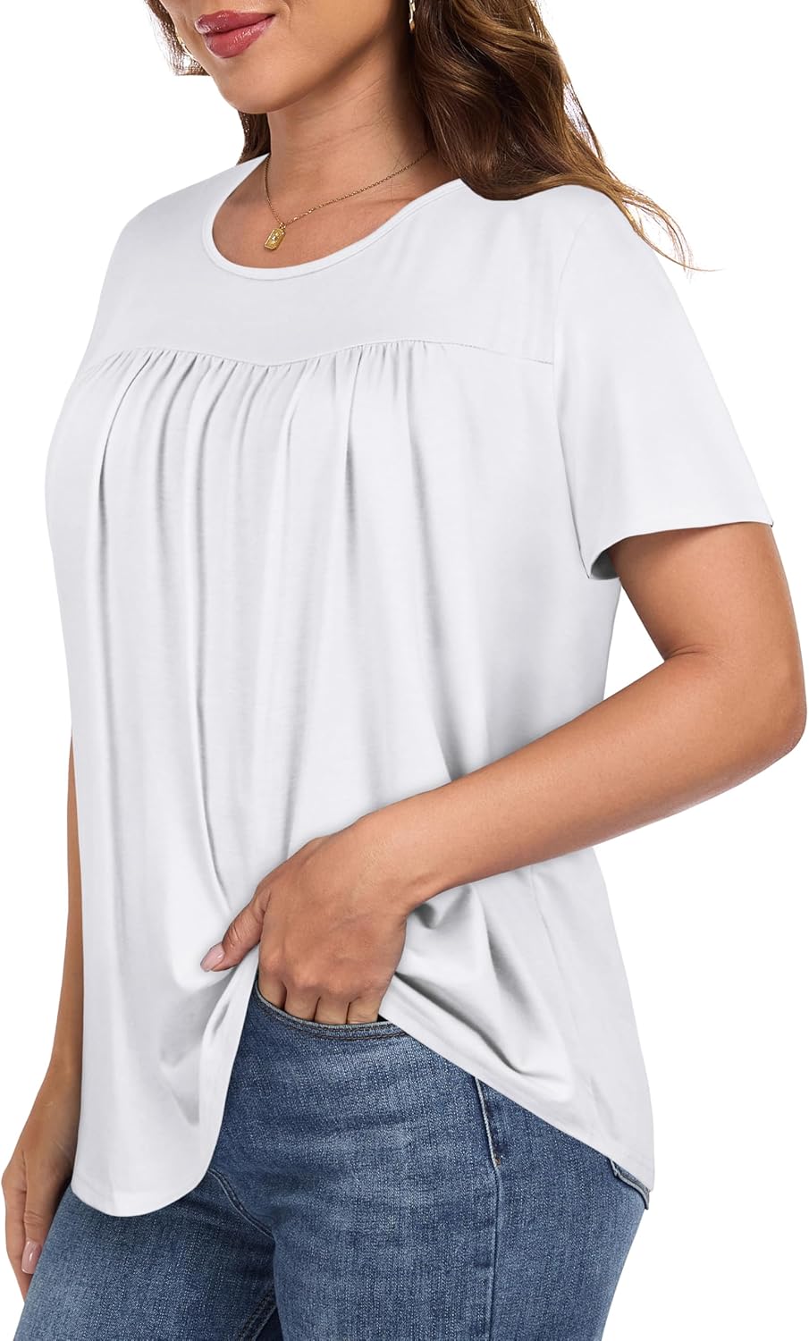Womens T Shirts Short Sleeve Tops Casual Pleated Front Blouses Flowy Scooped Neck Summer Outfits - Image 4