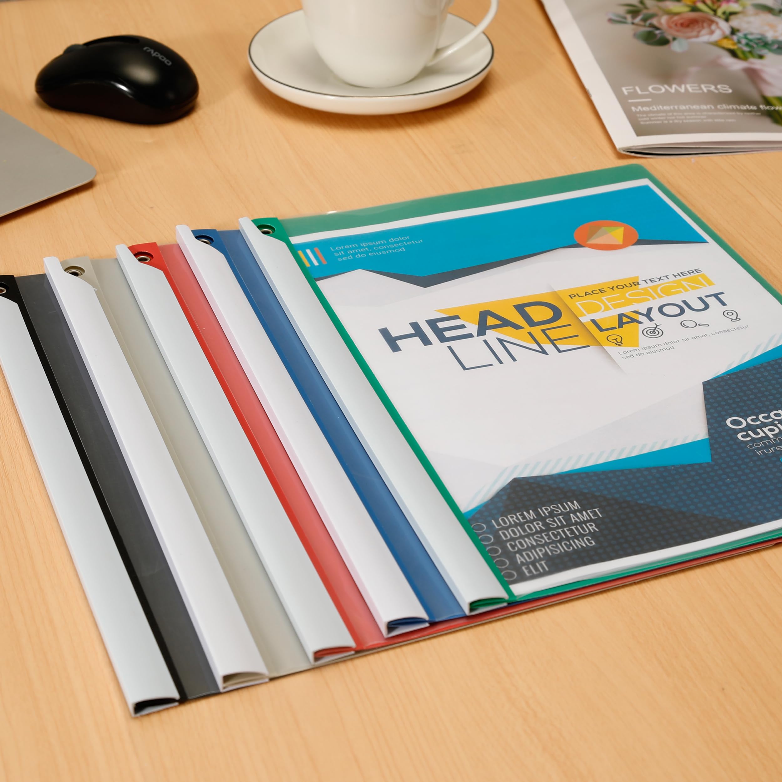 Copertine per relazioni con clip basculante, confezione da 10 cartelle trasparenti per presentazioni frontali, formato A4/lettera, 22,9 x 29,9 cm, capacità 40 fogli, senza bisogno di