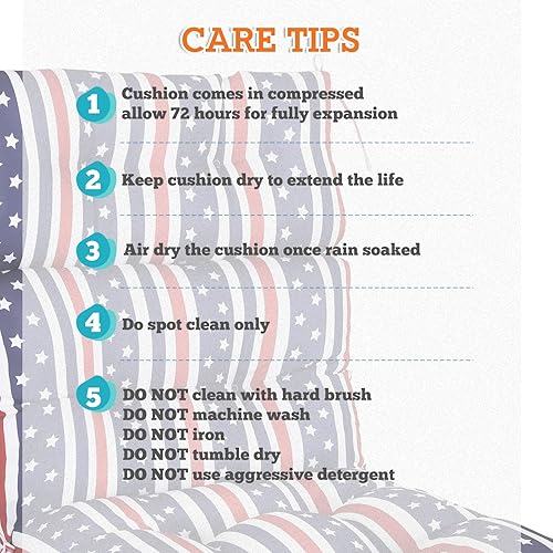 Vista 9 de EAGLE PEAK Juego de 2 cojines copetudos para sillas de patio con respaldo alto para exteriores e interiores, 46 x 22 pulgadas, bandera estadounidense