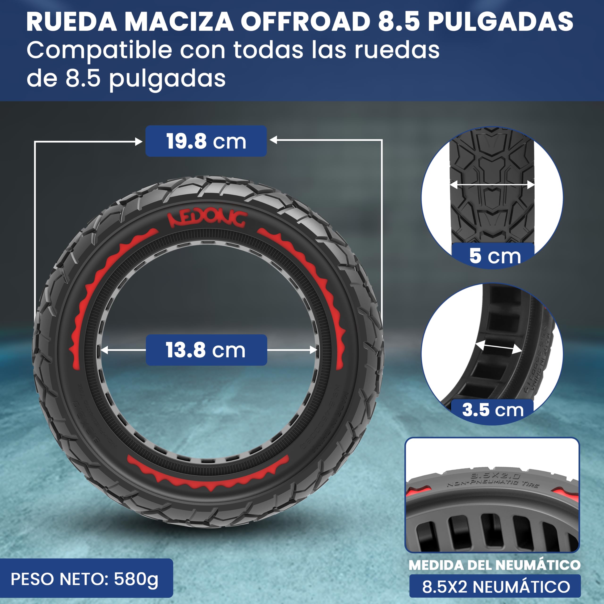 ANSENI Rueda Patinete Xiaomi Offroad 8.5 Pulgadas(8 1/2x2) para Patinete Electrico, Neumatico Maciza Antipinchazo 50/75-6.1,Accesorios Compatible Con Xiaomi M365/Pro,1S, Eessential,Cecotec (2 Ruedas)
