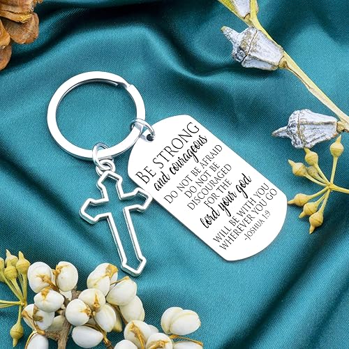 Miniatura 2 de Llavero con versículo bíblico con texto en inglés "Be Strong And Courageous", para hombres y mujeres, regalos religiosos para familiares y amigos,