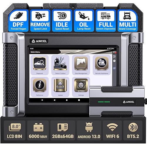 ANCEL HD8000 Decoder-Level Heavy Duty Truck Diagnostic Scanner, Advanced Diesel Diagnostics with DPF Regen, Idle & Speed Limit Adjustment, Full-System ECU Scan, Lifetime Free Updates