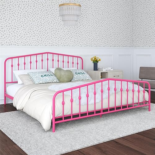 Miniatura 15 de Novogratz Bushwick - Cama de metal moderna, cabecero y pie de cama ligeramente triangulares con husillos insertados, altura de base ajustable para