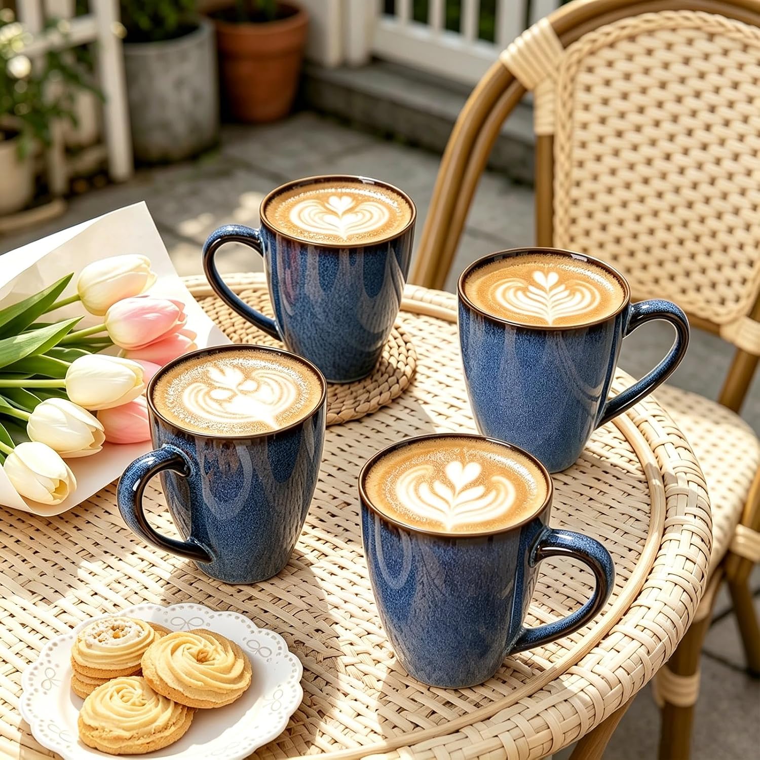 MONITO 17 OZ Coffee Mugs Set of 6, Large Ceramic Blue Coffee Mugs Set with handle for Tea/Latte/Milk/Cocoa, Funny Tea Cups for Office and Home, Engagement Gifts. (Starry Blue) image 3