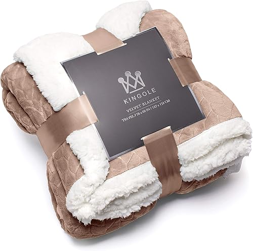 Miniatura 1 de Kingole Manta Sherpa de lujo reversible de doble capa, tamaño beige, extra cálida, súper suave y acogedora felpa para sofácama, microfibra de 580