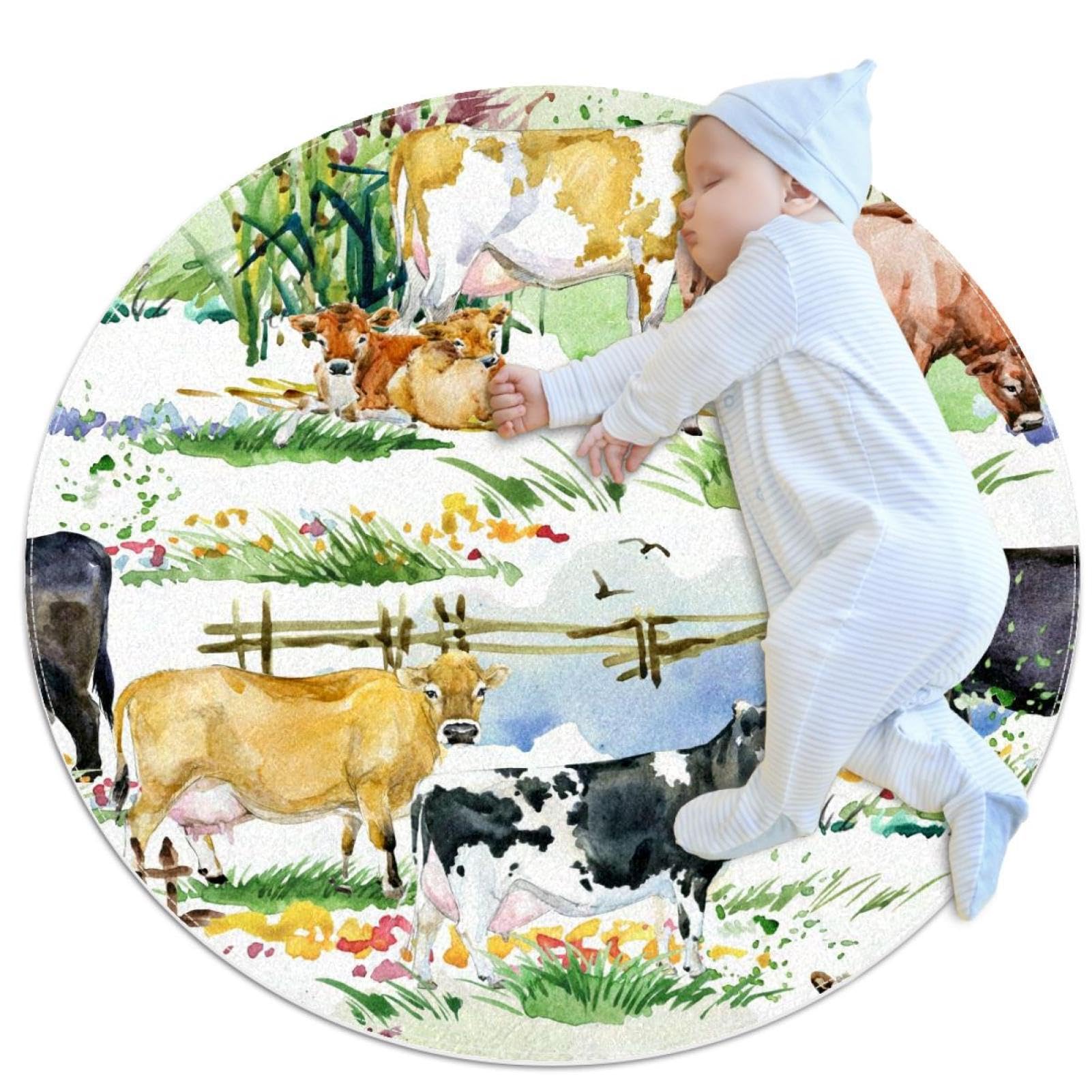 Tapis de salle de bain vaches rond 1m antidérapant pour chambre