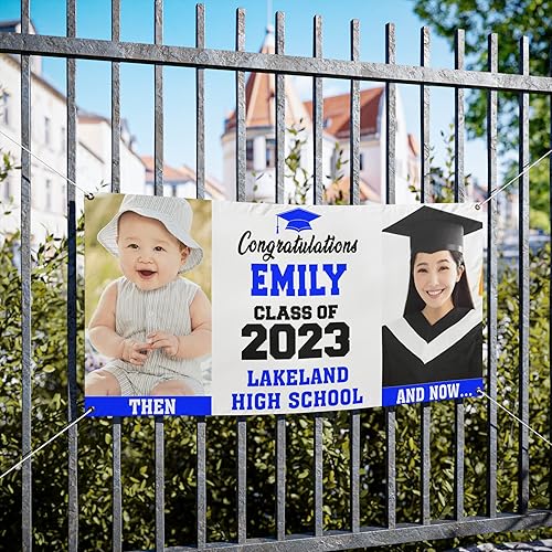 Miniatura 10 de Cartel personalizado de graduación 2023 con foto y nombre, 13 onzas antes de después de los recuerdos, decoraciones de graduación personalizadas