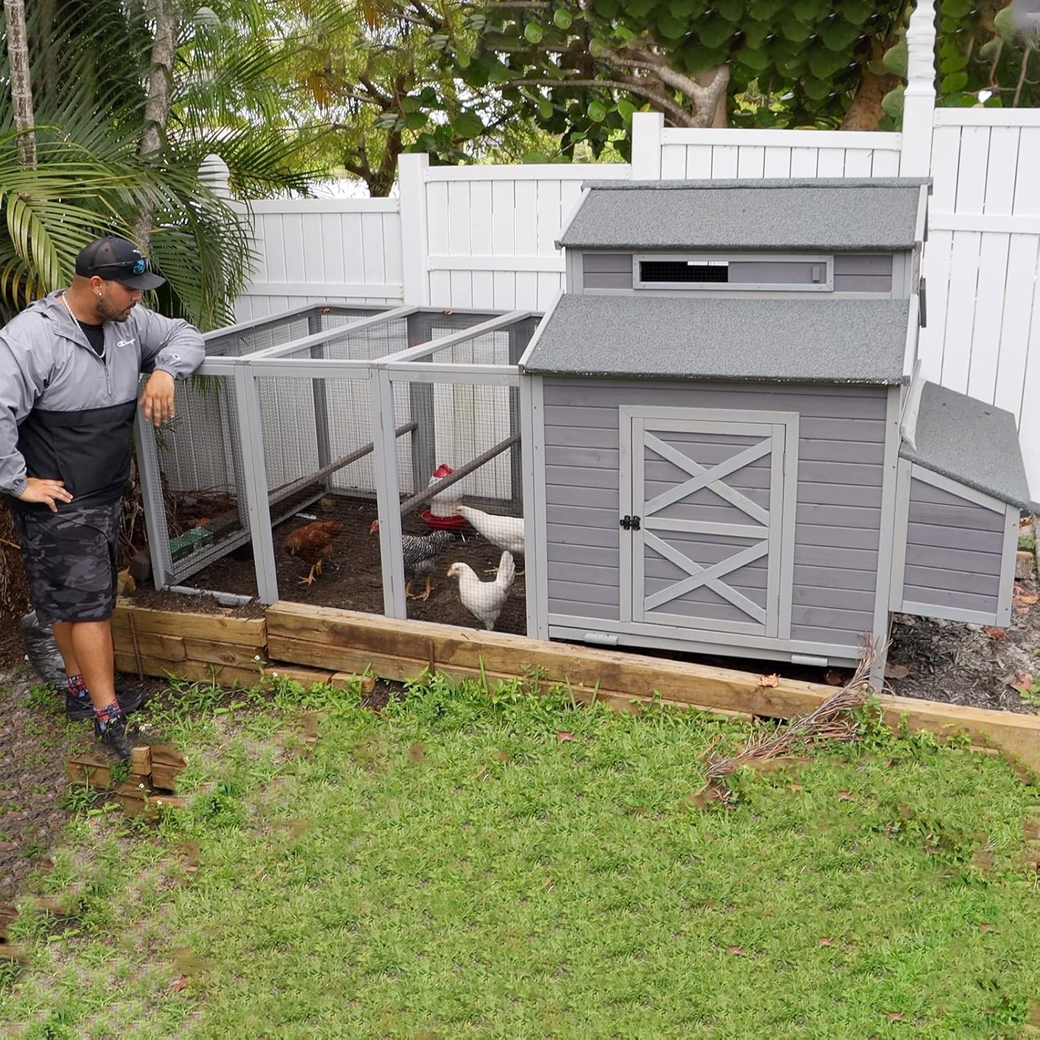 GUTINNEEN Chicken Coop Large Hen House for 8-10 Chickens Wooden Poultry Cage with Run and Nesting Box 115in