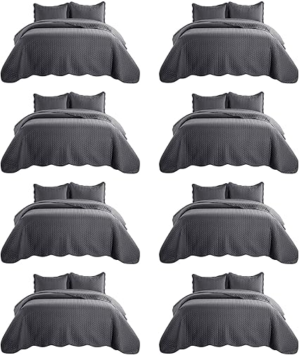 IR Imperial Rooms 8 Pack Quilt King Size Bedding (106" x 96") - Bulk Wholesale for Hotels, Guest Bedroom & Airbnbs - Lightweight Microfiber Reversible Embossed Quilts Bedspread (Charcoal)