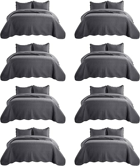IR Imperial Rooms 8 Pack Quilt King Size Bedding (106" x 96") - Bulk Wholesale for Hotels, Guest Bedroom & Airbnbs - Lightweight Microfiber Reversible Embossed Quilts Bedspread (Charcoal)