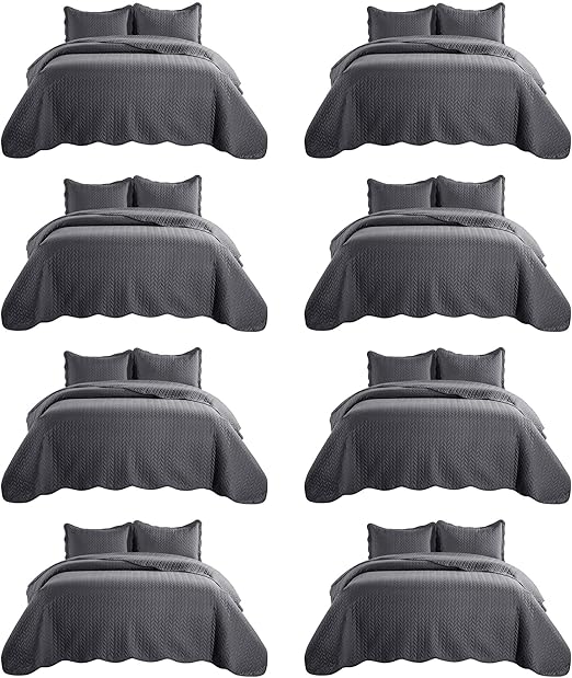 IR Imperial Rooms 8 Pack Quilt King Size Bedding (106" x 96") - Bulk Wholesale for Hotels, Guest Bedroom & Airbnbs - Lightweight Microfiber Reversible Embossed Quilts Bedspread (Charcoal)