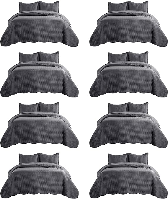 IR Imperial Rooms 8 Pack Quilt King Size Bedding (106" x 96") - Bulk Wholesale for Hotels, Guest Bedroom & Airbnbs - Lightweight Microfiber Reversible Embossed Quilts Bedspread (Charcoal)
