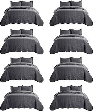 IR Imperial Rooms 8 Pack Quilt King Size Bedding (106" x 96") - Bulk Wholesale for Hotels, Guest Bedroom & Airbnbs - Lightweight Microfiber Reversible Embossed Quilts Bedspread (Charcoal)