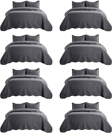 IR Imperial Rooms 8 Pack Quilt King Size Bedding (106" x 96") - Bulk Wholesale for Hotels, Guest Bedroom & Airbnbs - Lightweight Microfiber Reversible Embossed Quilts Bedspread (Charcoal)