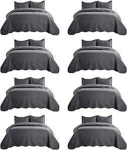 IR Imperial Rooms 8 Pack Quilt King Size Bedding (106" x 96") - Bulk Wholesale for Hotels, Guest Bedroom & Airbnbs - Lightweight Microfiber Reversible Embossed Quilts Bedspread (Charcoal)