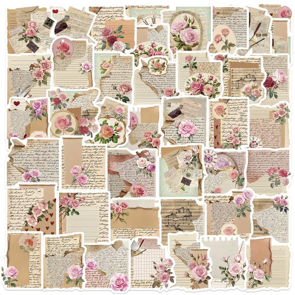 50 szt. Vintage Rose Naklejka, Cytat Kalkomania na Laptopa Bagażu Wycinkowego i Codziennej Dekoracji Powierzchni