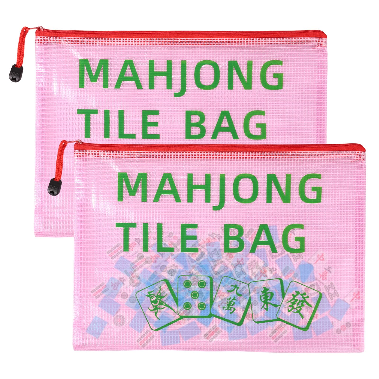 Sinbana 2pcs Mahjong Tile Bags, Red American Mahjong Tile Case Mah Jong Gifts Accessories Fit Players Portable Mah Jong Pouch for Leisure Time or Travel