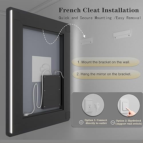 Miniatura 6 de Espejo de baño con luz LED de 60 x 30 pulgadas para pared, espejo de tocador de baño grande enmarcado con luces, retroiluminación independiente y