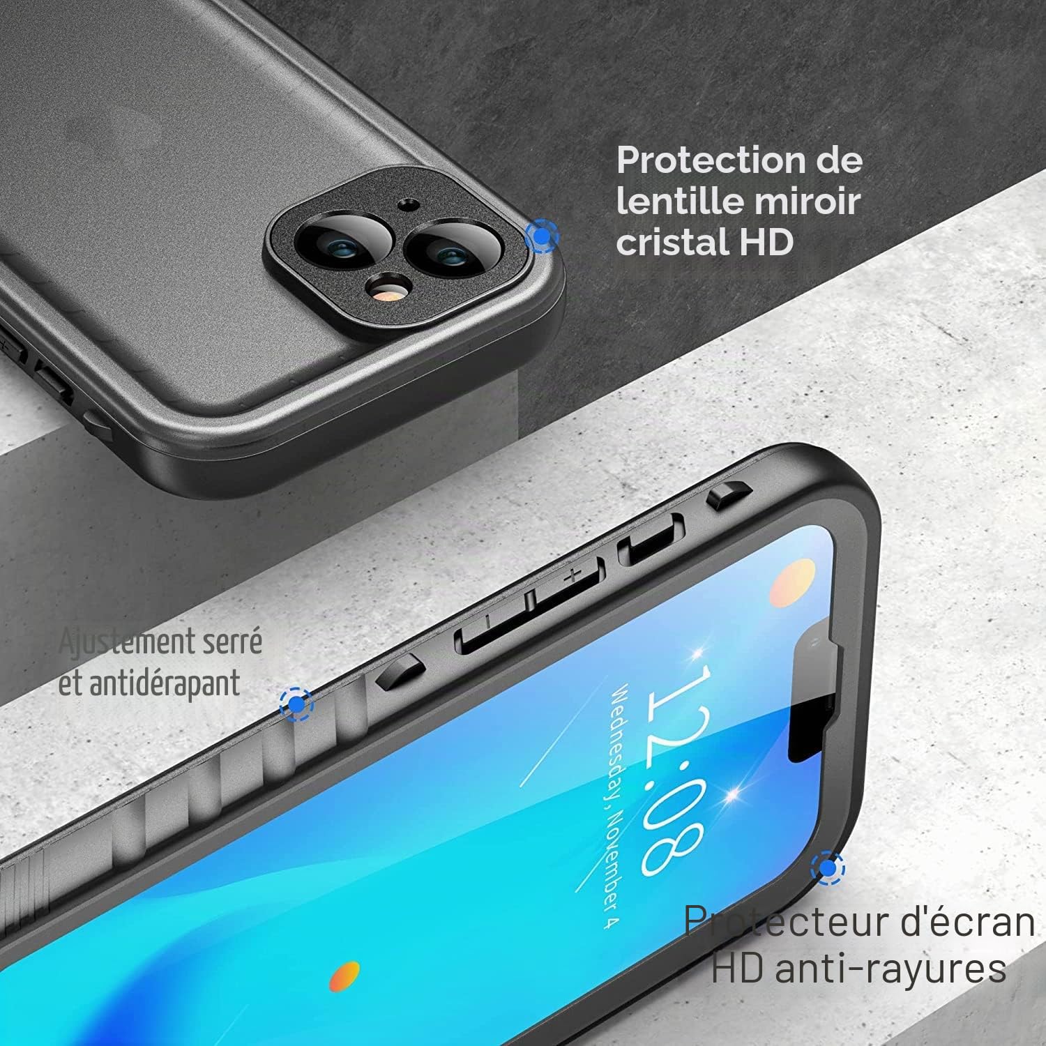 SPORTLINK Coque pour iPhone 13 Étanche Antichoc - 360 degres Incassable Militaire Rigide Intégrale Case/Bumper [IP68 Waterproof/Imperméable] Antipoussière [avec Protection Camera+Écran]-Noir 6,1"