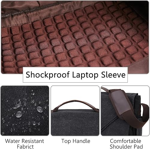 Miniatura 2 de Bolsa de mensajero para hombre, lona Satchel 14 17 en maletín para ordenador portátil Bookbag Schoolbag, Gris profundo 16.9in, 17 pulgadas,