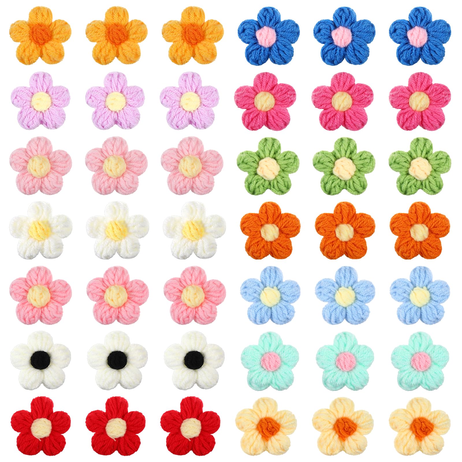 Crochet Flowers, 50 Pcs Knitted Yarn Flowers, Handmade Crochet Flower, Cute Flower Sew/Iron On Patches, Beautiful Crocheted Floral, for Crafts Embellishments, Clothing, DIY Hair Headbands (14 Color)