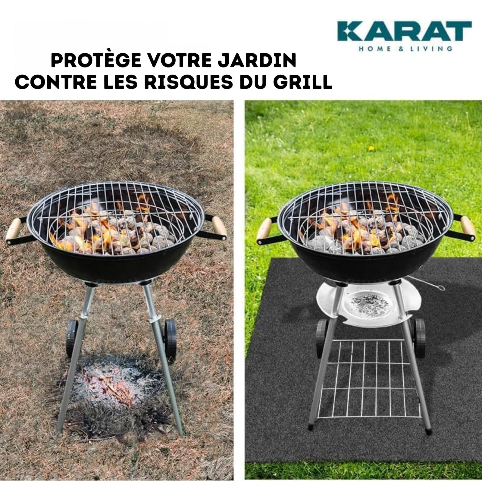 KARAT Tapis de Protection pour Barbecue 200 x 200 cm - Antidérapant & Résistant aux Hautes Températures - Retardateur de Flamme, Ultra-Robuste, Nettoyage Facile et Usage Extérieur Toutes Saisons