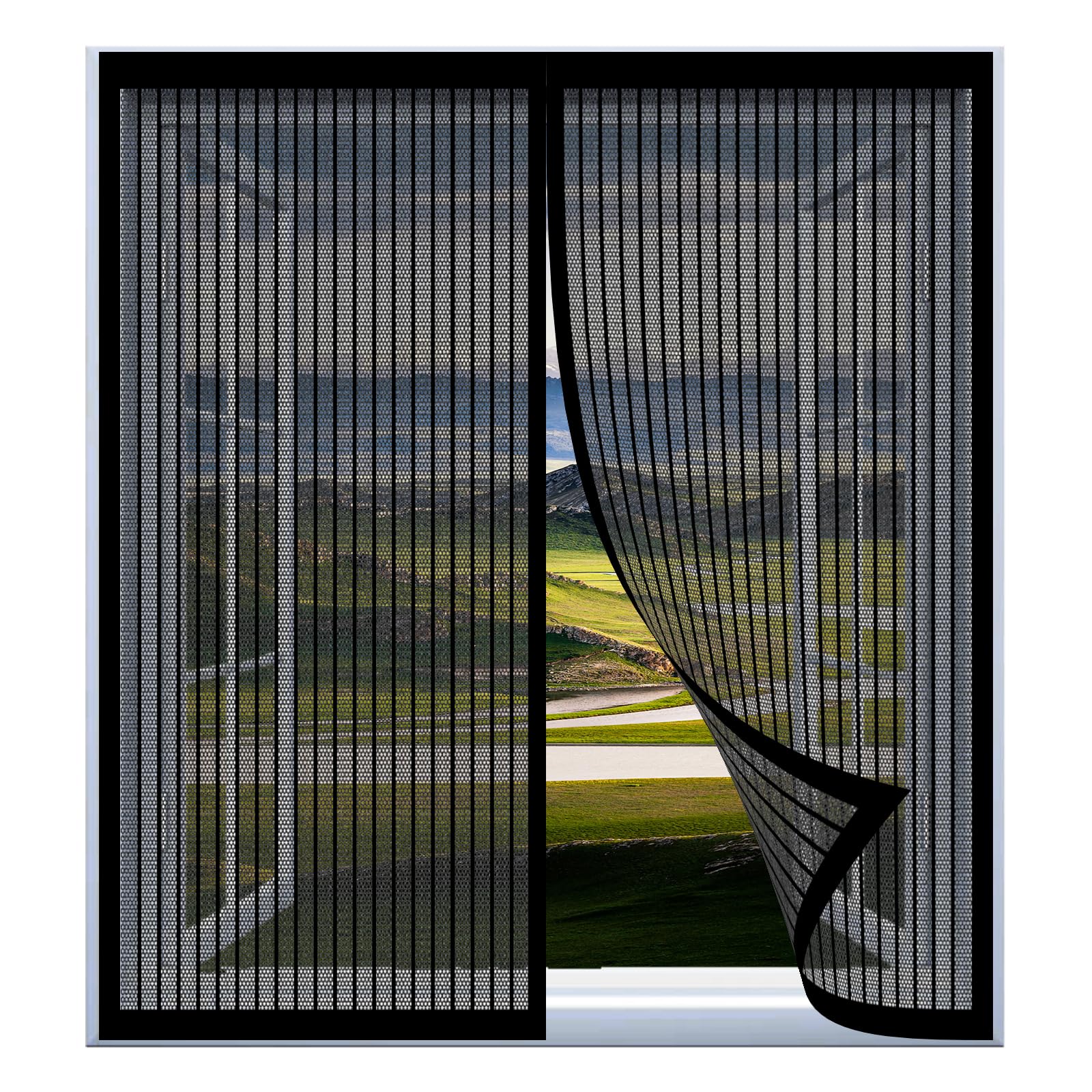 Yuanwan Black Magnetic Screen Door 79 X 127 Cm Easy Installation No Drilling Or Screwing Transparent Insect Screen Mosquito Bug Protection For Windows Nets To Keep Bugs Out,