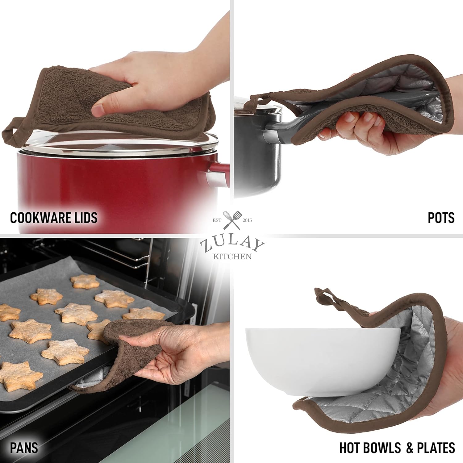 Zulay 6-Pack Pot Holders for Kitchen Heat Resistant Cotton - 7x7 Inch Hot Pot Holder Set - Quilted Terry Cloth Potholders for Kitchens - Washable Potholder for Cooking & Baking (Chocolate) : Home & Kitchen