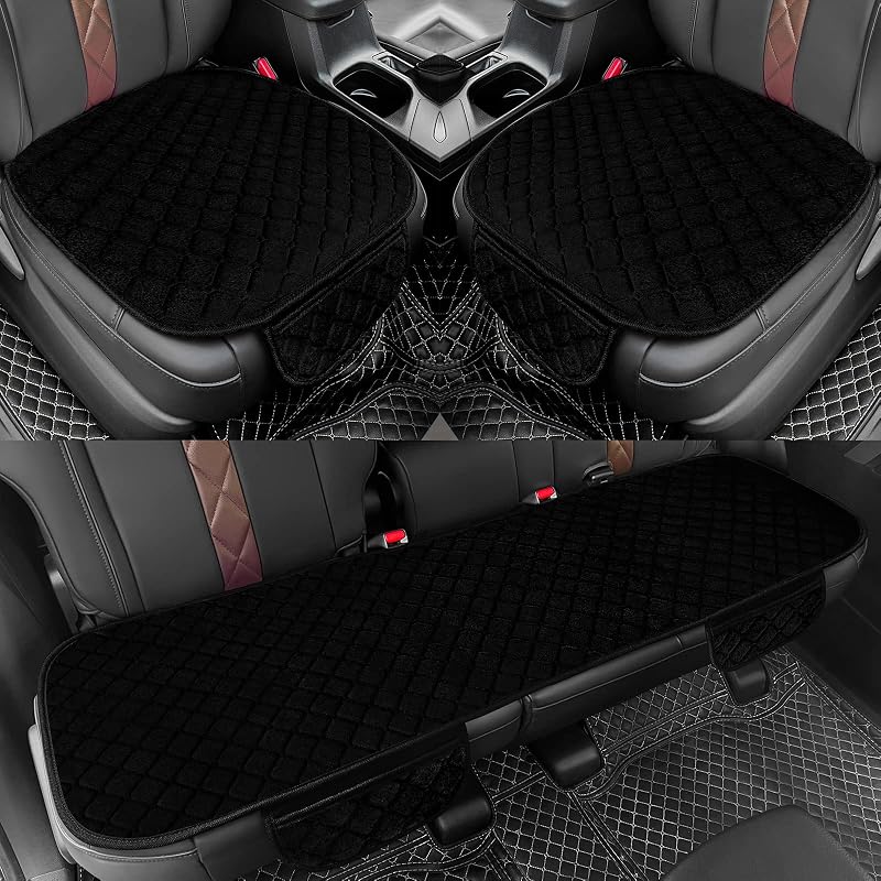 Capas para Bancos de Carro surpassme em Veludo Plush Preto com Bolsos, 2 Dianteiras e 1 para Banco Traseiro