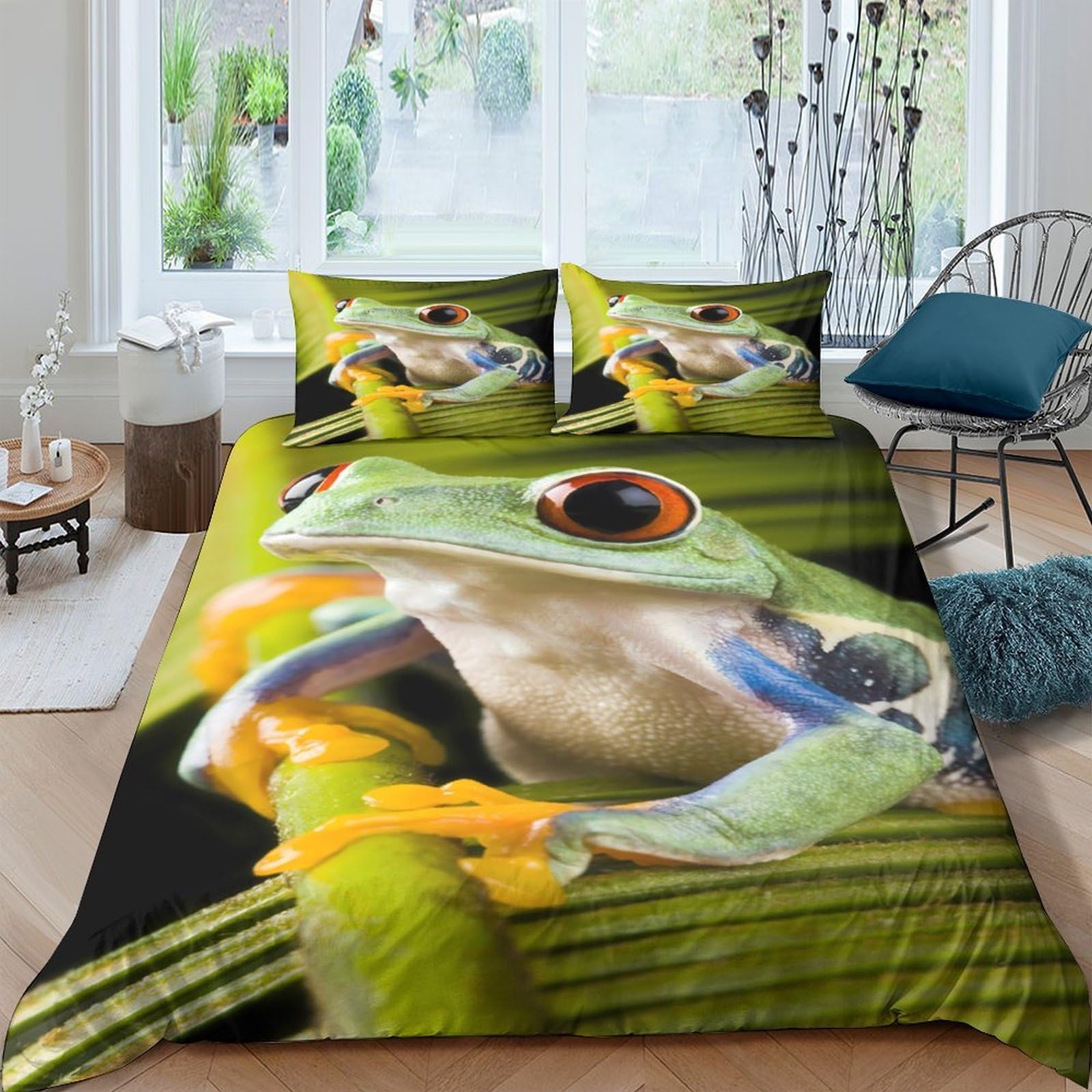 Ctjqhvkz Style-6 3D Printed Green Tree Frog Fitted Sheet Microfiber Soft Breathable Rainforest Bed Cover For Bedroom Decor Dorm Single（135X200cm）