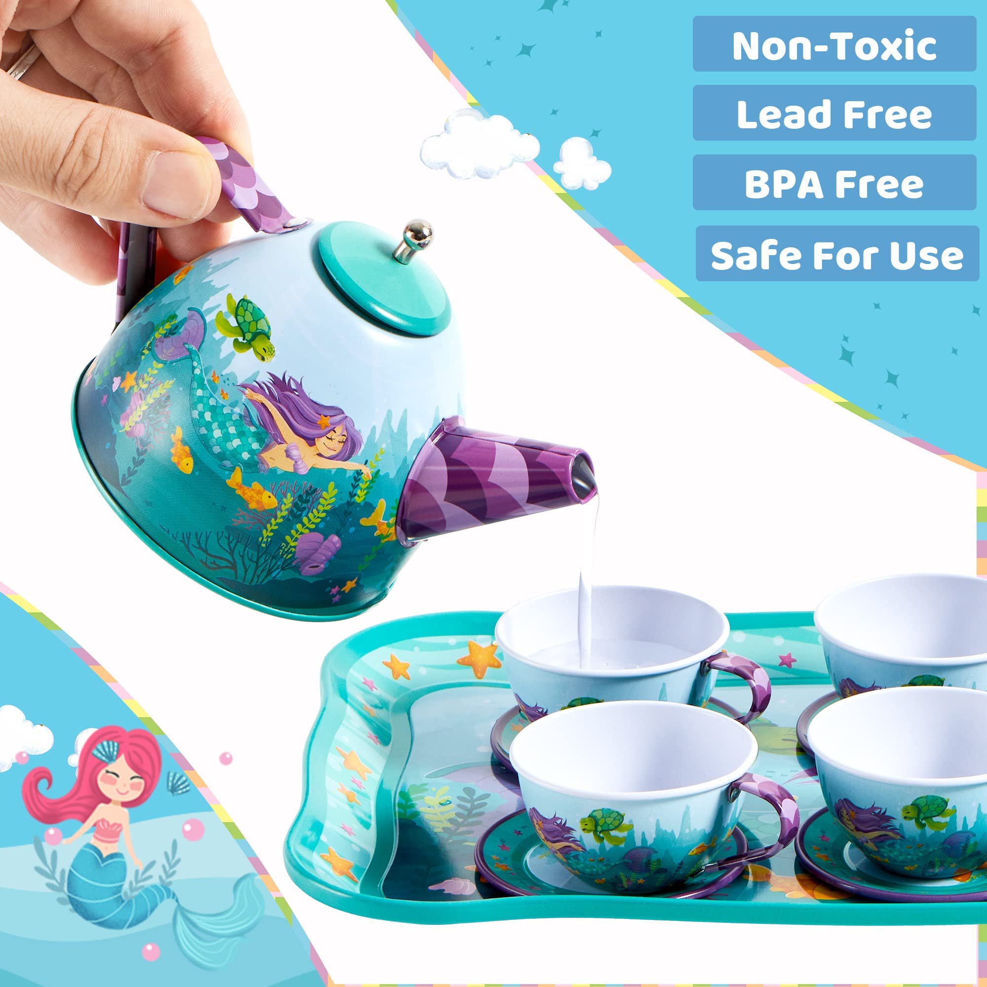JOYIN Juego De Té De Unicornio De 35 Piezas | Tetera, Tazas Y Postres Para Fiesta Infantil, Juguete De Cocina De Princesa Para Niñas De 3 A 6 Años